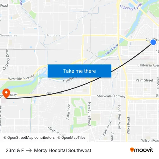 23rd & F to Mercy Hospital Southwest map