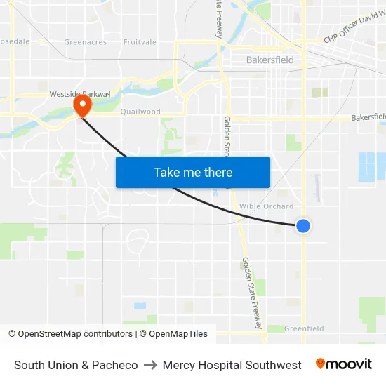 South Union & Pacheco to Mercy Hospital Southwest map