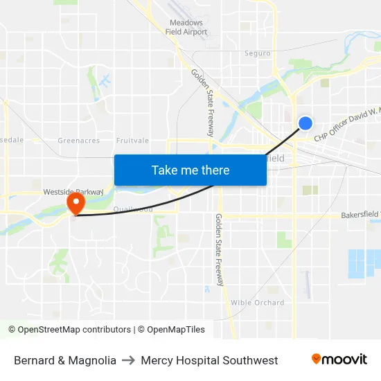 Bernard & Magnolia to Mercy Hospital Southwest map