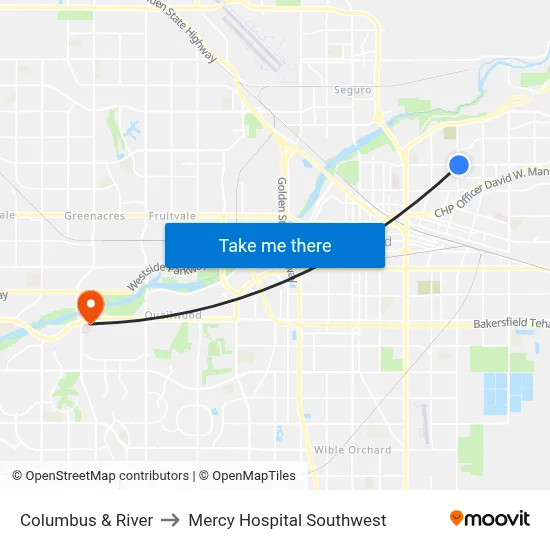 Columbus & River to Mercy Hospital Southwest map