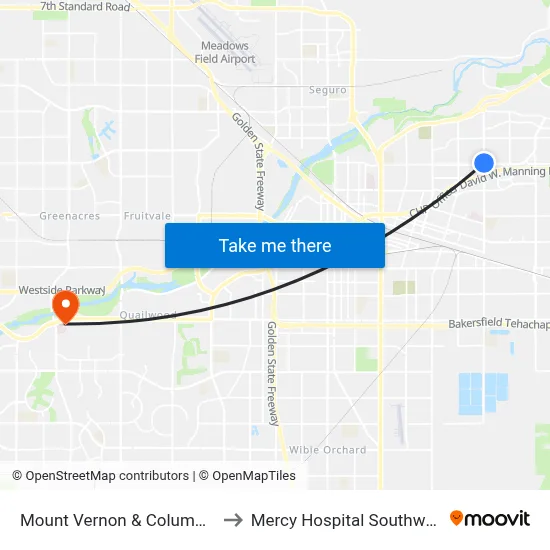 Mount Vernon & Columbus to Mercy Hospital Southwest map