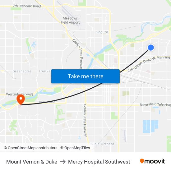 Mount Vernon & Duke to Mercy Hospital Southwest map