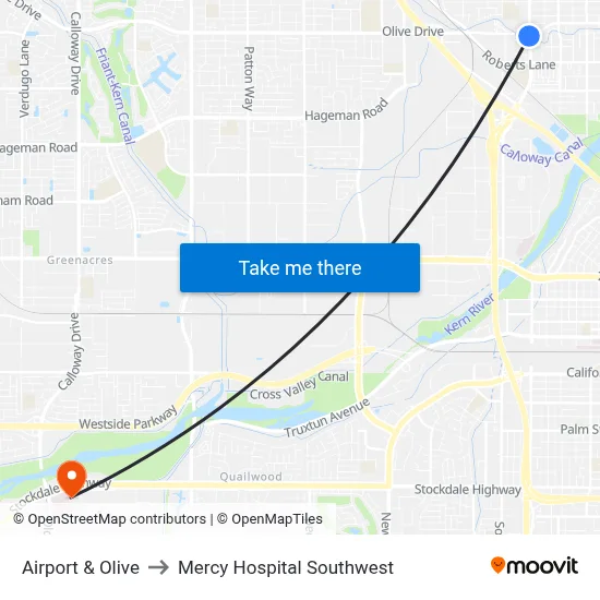 Airport & Olive to Mercy Hospital Southwest map