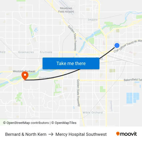 Bernard & North Kern to Mercy Hospital Southwest map