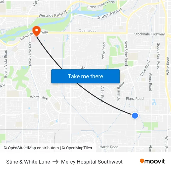 Stine & White Lane to Mercy Hospital Southwest map