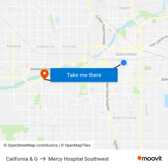 California & G to Mercy Hospital Southwest map