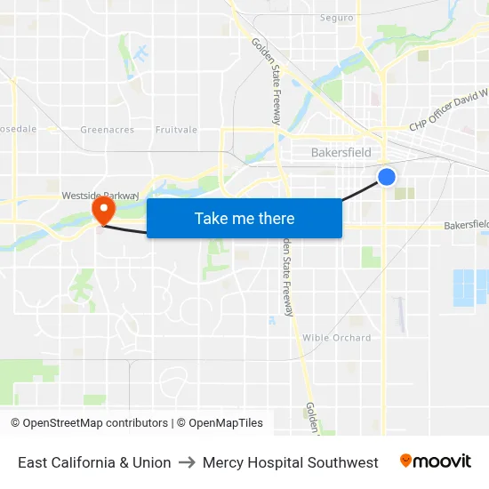 East California & Union to Mercy Hospital Southwest map