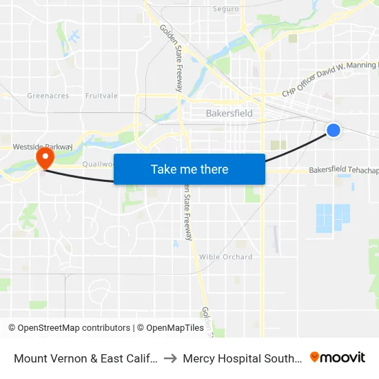 Mount Vernon & East California to Mercy Hospital Southwest map