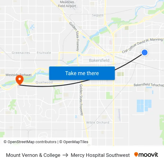 Mount Vernon & College to Mercy Hospital Southwest map