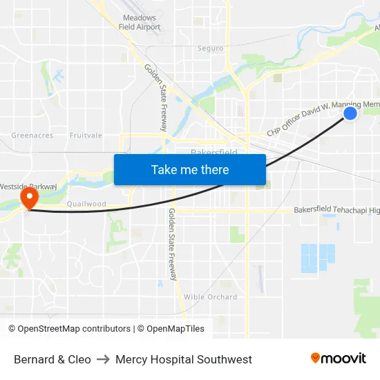 Bernard & Cleo to Mercy Hospital Southwest map
