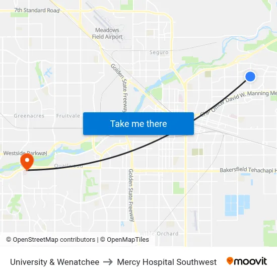 University & Wenatchee to Mercy Hospital Southwest map