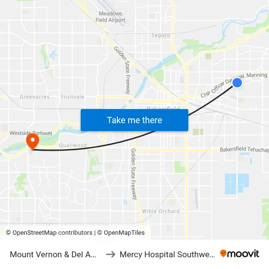 Mount Vernon & Del Amo to Mercy Hospital Southwest map