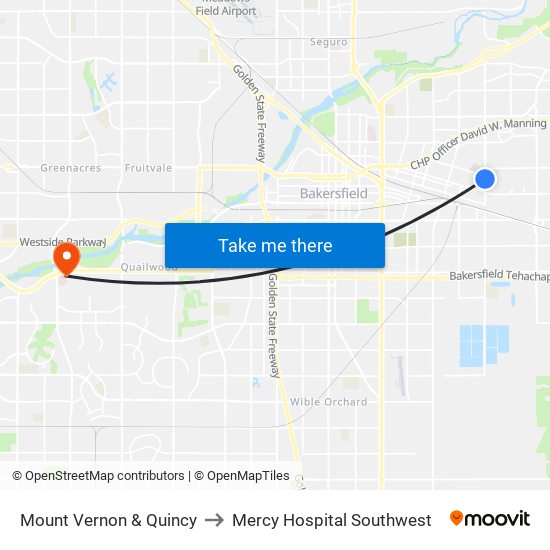 Mount Vernon & Quincy to Mercy Hospital Southwest map