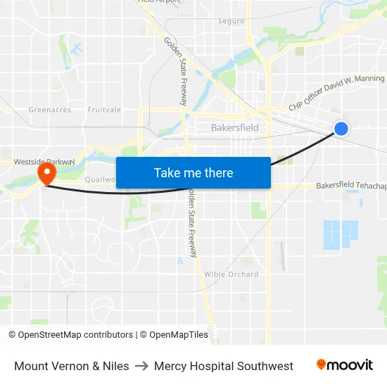 Mount Vernon & Niles to Mercy Hospital Southwest map