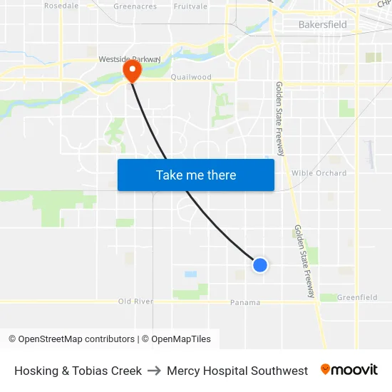 Hosking & Tobias Creek to Mercy Hospital Southwest map