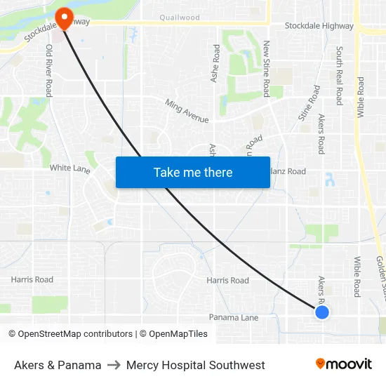 Akers & Panama to Mercy Hospital Southwest map