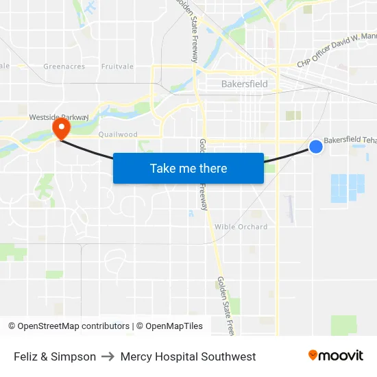 Feliz & Simpson to Mercy Hospital Southwest map