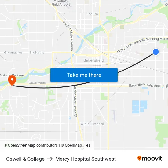 Oswell & College to Mercy Hospital Southwest map