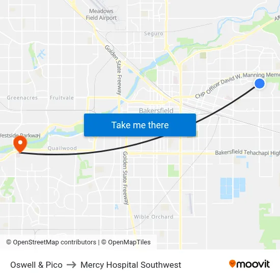 Oswell & Pico to Mercy Hospital Southwest map