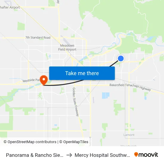 Panorama & Rancho Sierra to Mercy Hospital Southwest map