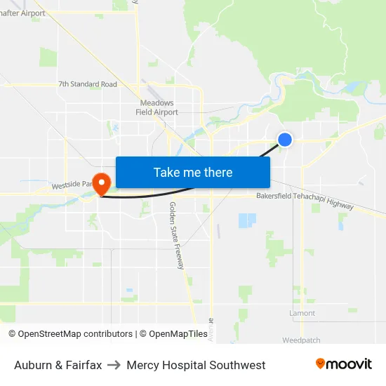 Auburn & Fairfax to Mercy Hospital Southwest map