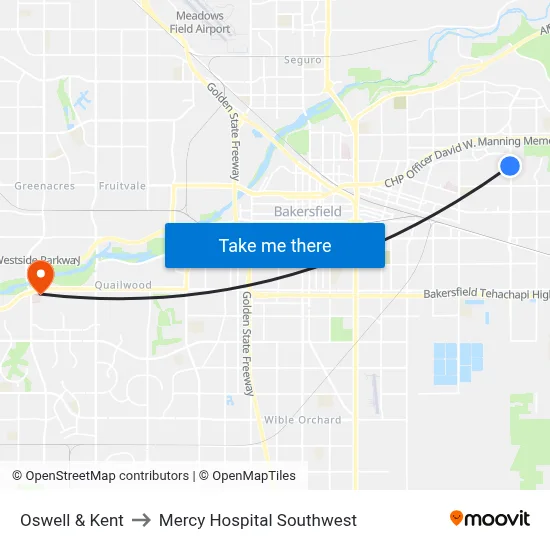 Oswell & Kent to Mercy Hospital Southwest map