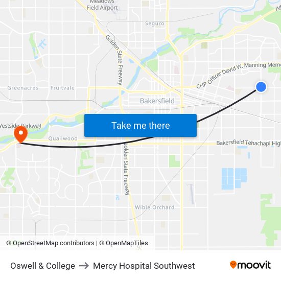 Oswell & College to Mercy Hospital Southwest map