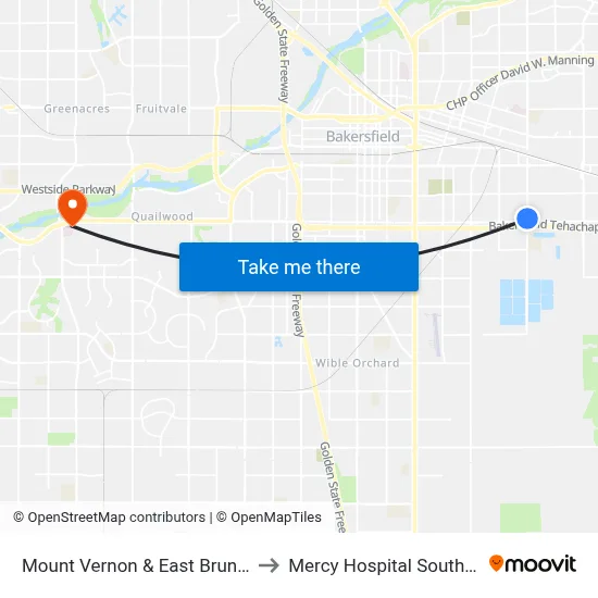 Mount Vernon & East Brundage to Mercy Hospital Southwest map