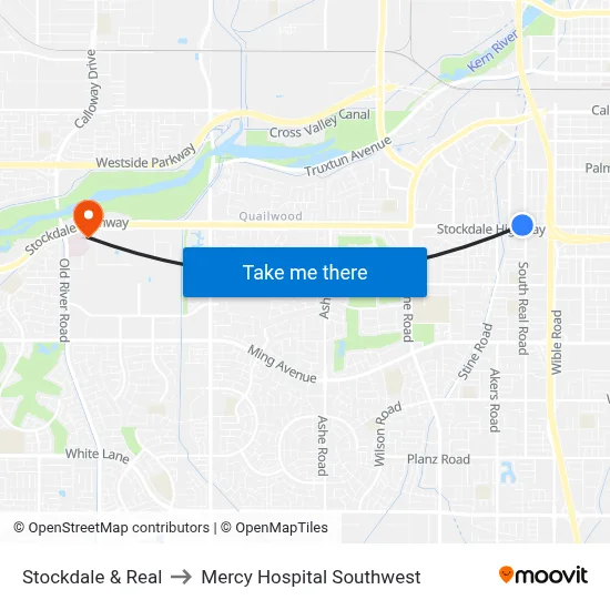 Stockdale & Real to Mercy Hospital Southwest map