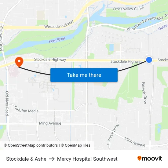 Stockdale & Ashe to Mercy Hospital Southwest map