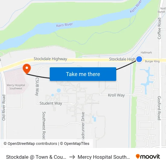 Stockdale @ Town & Country to Mercy Hospital Southwest map