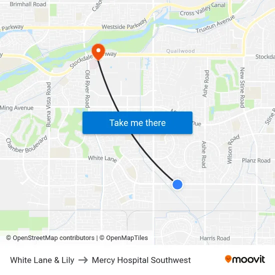 White Lane & Lily to Mercy Hospital Southwest map