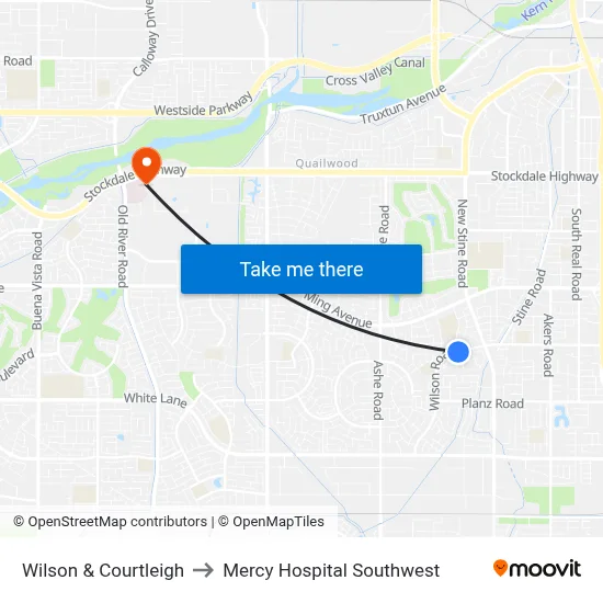 Wilson & Courtleigh to Mercy Hospital Southwest map