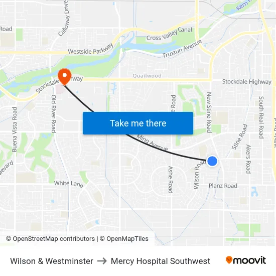 Wilson & Westminster to Mercy Hospital Southwest map
