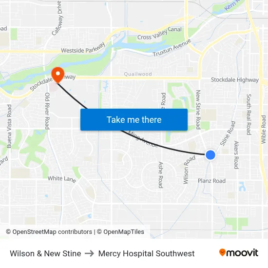 Wilson & New Stine to Mercy Hospital Southwest map