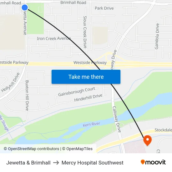 Jewetta & Brimhall to Mercy Hospital Southwest map
