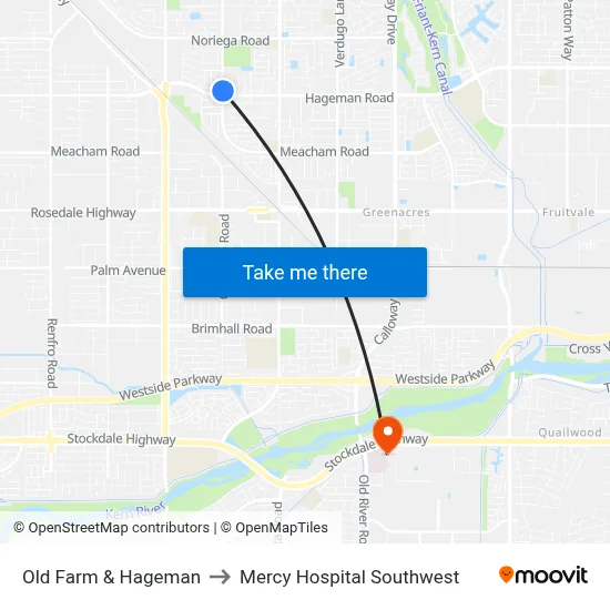 Old Farm & Hageman to Mercy Hospital Southwest map