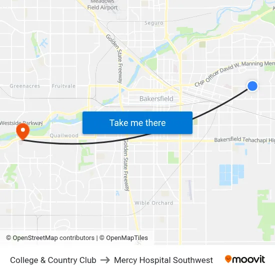College & Country Club to Mercy Hospital Southwest map