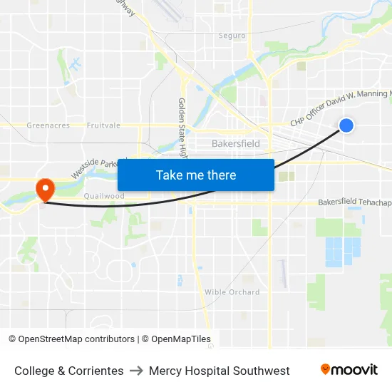 College & Corrientes to Mercy Hospital Southwest map