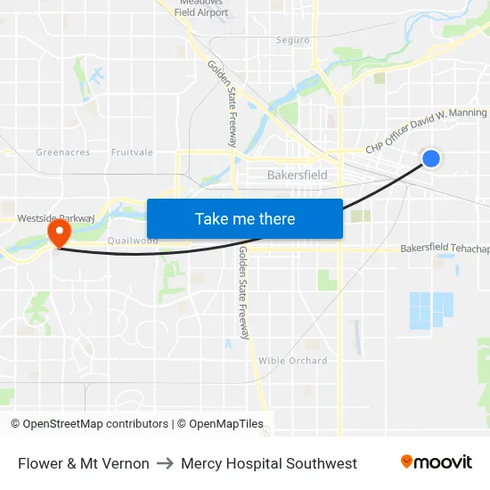 Flower & Mt Vernon to Mercy Hospital Southwest map