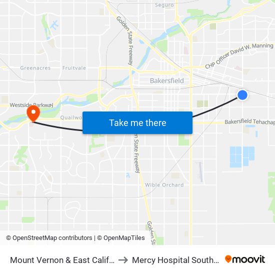 Mount Vernon & East California to Mercy Hospital Southwest map