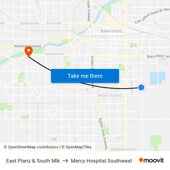 East Planz & South Mlk to Mercy Hospital Southwest map