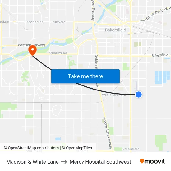 Madison & White Lane to Mercy Hospital Southwest map