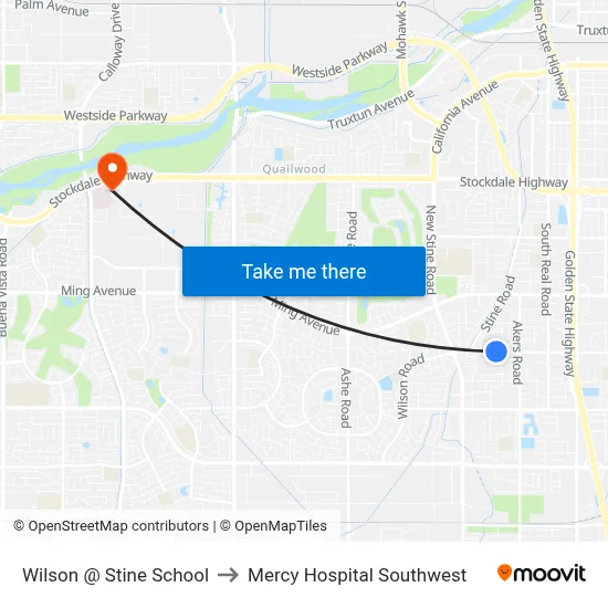 Wilson @ Stine School to Mercy Hospital Southwest map