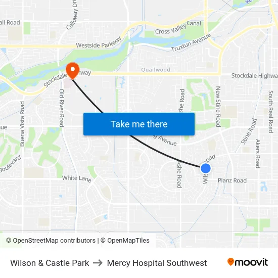 Wilson & Castle Park to Mercy Hospital Southwest map