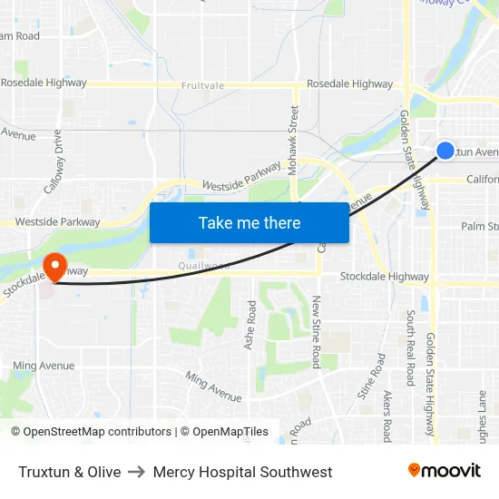 Truxtun & Olive to Mercy Hospital Southwest map