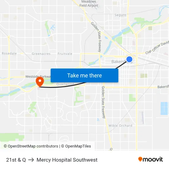 21st & Q to Mercy Hospital Southwest map
