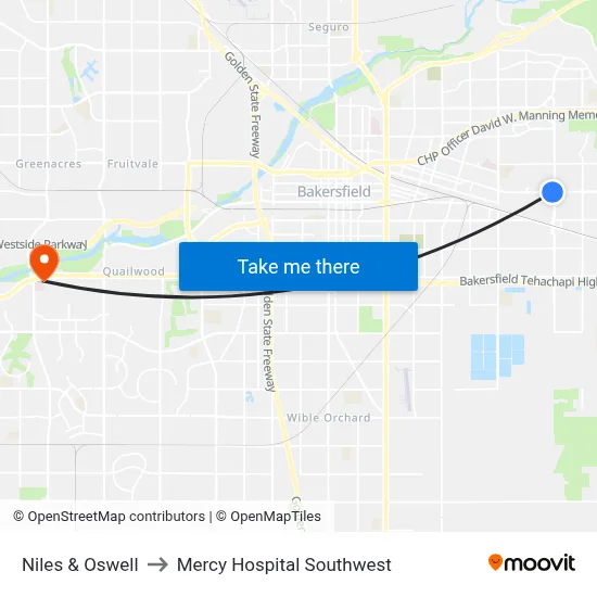 Niles & Oswell to Mercy Hospital Southwest map