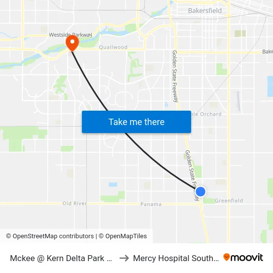 Mckee @ Kern Delta Park & Ride to Mercy Hospital Southwest map