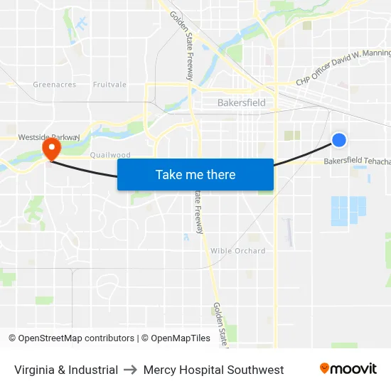Virginia & Industrial to Mercy Hospital Southwest map